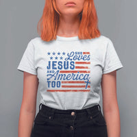 Funny She Loves Jesus And America Too T Shirt For Women 4th Of July Christian American Flag - Wonder Print Shop