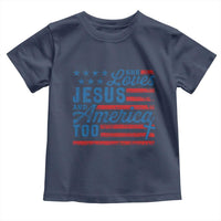 Funny She Loves Jesus And America Too Toddler T Shirt 4th Of July Christian American Flag - Wonder Print Shop