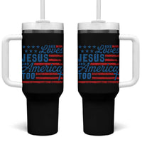 Funny She Loves Jesus And America Too Tumbler With Handle 4th Of July Christian American Flag - Wonder Print Shop