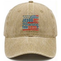 Funny She Loves Jesus And America Too Washed Cotton Baseball Cap 4th Of July Christian American Flag