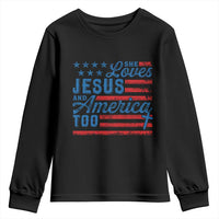 Funny She Loves Jesus And America Too Youth Sweatshirt 4th Of July Christian American Flag - Wonder Print Shop