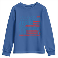 Funny She Loves Jesus And America Too Youth Sweatshirt 4th Of July Christian American Flag - Wonder Print Shop