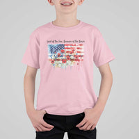 Funny 4th Of July Land Of The Free Because Of The Brave T Shirt For Kid American Flag Flowers - Wonder Print Shop