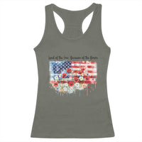 Funny 4th Of July Land Of The Free Because Of The Brave Racerback Tank Top American Flag Flowers - Wonder Print Shop