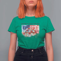 Funny 4th Of July Land Of The Free Because Of The Brave T Shirt For Women American Flag Flowers - Wonder Print Shop