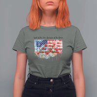 Funny 4th Of July Land Of The Free Because Of The Brave T Shirt For Women American Flag Flowers - Wonder Print Shop