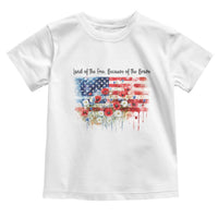 Funny 4th Of July Land Of The Free Because Of The Brave Toddler T Shirt American Flag Flowers - Wonder Print Shop