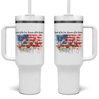 Funny 4th Of July Land Of The Free Because Of The Brave Tumbler With Handle American Flag Flowers - Wonder Print Shop