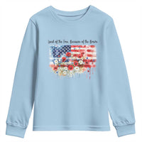 Funny 4th Of July Land Of The Free Because Of The Brave Youth Sweatshirt American Flag Flowers - Wonder Print Shop