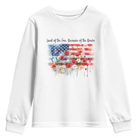 Funny 4th Of July Land Of The Free Because Of The Brave Youth Sweatshirt American Flag Flowers - Wonder Print Shop