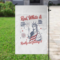 Red White and Not Really Feeling It Garden Flag 4th of July Feminist Statue Of Liberty