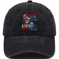 Just Here For The Fireworks Not The Fascism Washed Cotton Baseball Cap Funny Skeleton 4th of July
