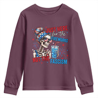 Just Here For The Fireworks Not The Fascism Youth Sweatshirt Funny Skeleton 4th of July