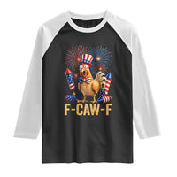 F Caw F 4th of July Raglan Shirt Funny Rooster Meme American Flag Fireworks