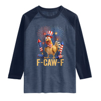 F Caw F 4th of July Raglan Shirt Funny Rooster Meme American Flag Fireworks