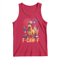 F Caw F 4th of July Tank Top Funny Rooster Meme American Flag Fireworks
