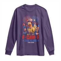 F Caw F 250 Years 1776 2026 Long Sleeve Shirt Funny Patriotic Rooster Meme Fireworks