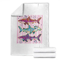 Shark Summer Striped Coastal Ocean Life Glitter Print Throw Blanket