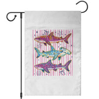 Shark Summer Striped Coastal Ocean Life Glitter Print Garden Flag