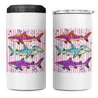 Shark Summer Striped Coastal Ocean Life Glitter Print 4 in 1 Can Cooler Tumbler