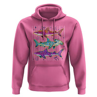 Shark Summer Striped Coastal Ocean Life Glitter Print Hoodie