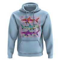 Shark Summer Striped Coastal Ocean Life Glitter Print Hoodie