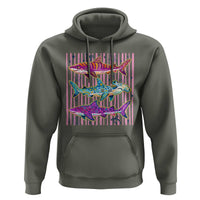 Shark Summer Striped Coastal Ocean Life Glitter Print Hoodie