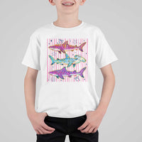 Shark Summer Striped Coastal Ocean Life Glitter Print T Shirt For Kid