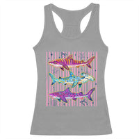 Shark Summer Striped Coastal Ocean Life Glitter Print Racerback Tank Top