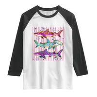 Shark Summer Striped Coastal Ocean Life Glitter Print Raglan Shirt
