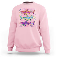 Shark Summer Striped Coastal Ocean Life Glitter Print Sweatshirt