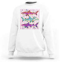 Shark Summer Striped Coastal Ocean Life Glitter Print Sweatshirt
