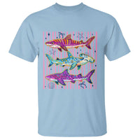Shark Summer Striped Coastal Ocean Life Glitter Print T Shirt
