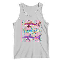 Shark Summer Striped Coastal Ocean Life Glitter Print Tank Top
