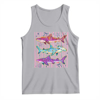 Shark Summer Striped Coastal Ocean Life Glitter Print Tank Top