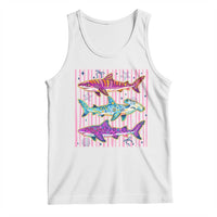 Shark Summer Striped Coastal Ocean Life Glitter Print Tank Top
