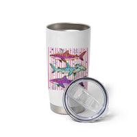 Shark Summer Striped Coastal Ocean Life Glitter Print Tumbler Cup