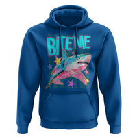 Funny Bite Me Shark Lover Hoodie Summer Beach Nautical Stripes Glitter Print