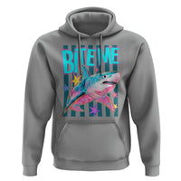 Funny Bite Me Shark Lover Hoodie Summer Beach Nautical Stripes Glitter Print