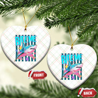 Funny Bite Me Shark Lover Ceramic Ornament Summer Beach Nautical Stripes Glitter Print