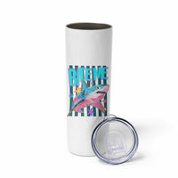 Funny Bite Me Shark Lover Skinny Tumbler Summer Beach Nautical Stripes Glitter Print