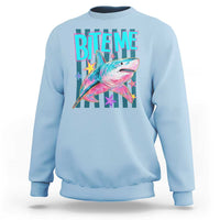 Funny Bite Me Shark Lover Sweatshirt Summer Beach Nautical Stripes Glitter Print