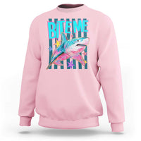 Funny Bite Me Shark Lover Sweatshirt Summer Beach Nautical Stripes Glitter Print