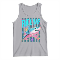 Funny Bite Me Shark Lover Tank Top Summer Beach Nautical Stripes Glitter Print