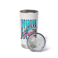 Funny Bite Me Shark Lover Tumbler Cup Summer Beach Nautical Stripes Glitter Print
