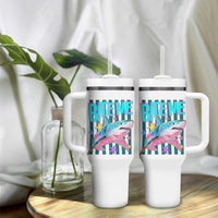 Funny Bite Me Shark Lover Tumbler With Handle Summer Beach Nautical Stripes Glitter Print