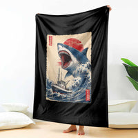Megalodon Shark Japanese Vintage Graphic Ukiyo e Art Throw Blanket