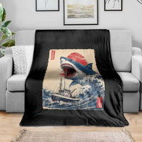 Megalodon Shark Japanese Vintage Graphic Ukiyo e Art Throw Blanket