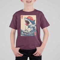 Megalodon Shark Japanese Vintage Graphic Ukiyo e Art T Shirt For Kid