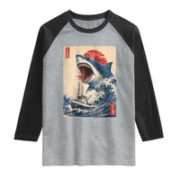 Megalodon Shark Japanese Vintage Graphic Ukiyo e Art Raglan Shirt